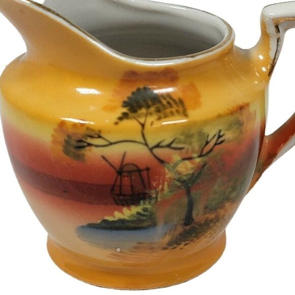 Noritake Mini Creamer Swan Lake Pattern Vintage Hand-Painted Orange Windmill - Picture 2 of 5